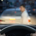 car emergency brake saved a life pesdestrian runs across street. car emergency brake saved a life pesdestrian runs across street.
